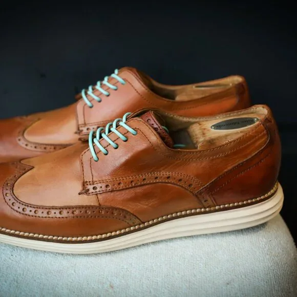 SALE - Cole-Haan 8.5-M Brown Wingtip Derby Mens Dress Shoes - Picture 6 of 12